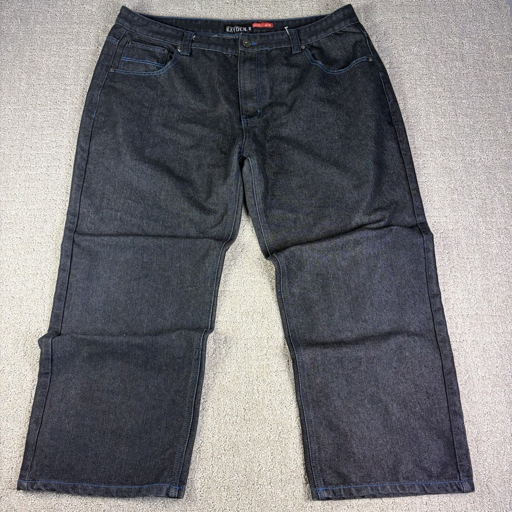 Kayden. K Mens Loose Fit Jeans 44x30 Dark Blue Wash Denim Y2K Baggy Skater